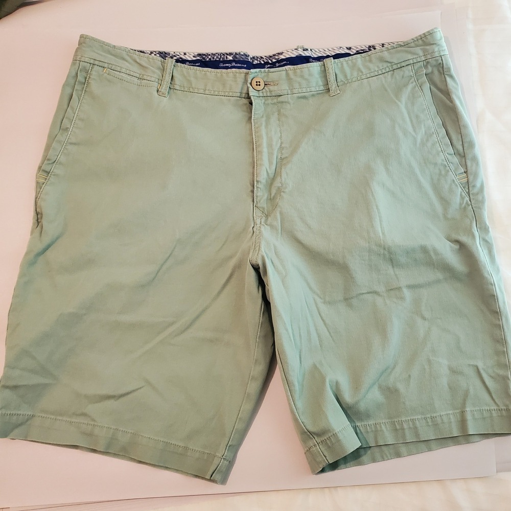 Tommy Bahama Mens 40 Sage Green Ribbed Cotton Blend Flat Front soft Chino Shorts